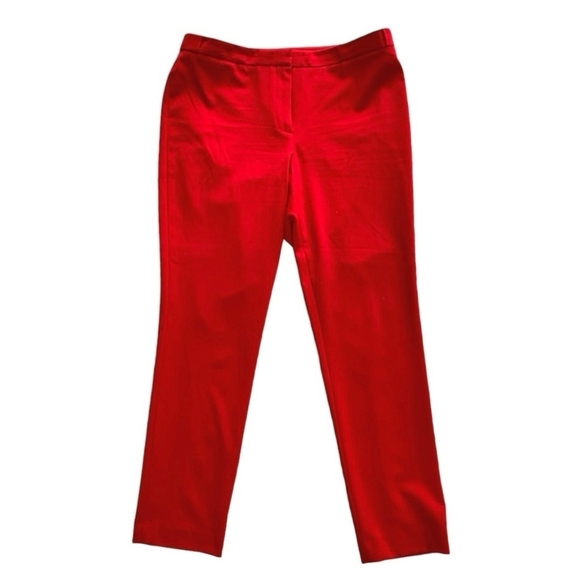 Women’s Pants CALVIN KLEIN Red Mid Rise Gold Button Back Accent Straight Pants - Picture 2 of 5
